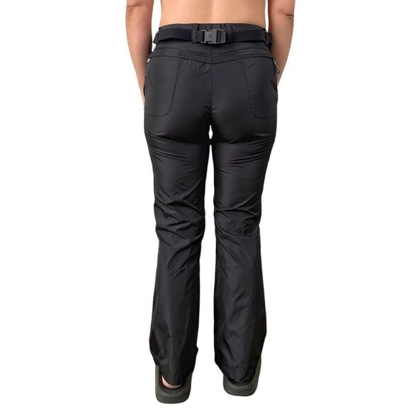 Vintage 90s Calvin Klein Jeans Nylon Black Flare Belt Pants Juniors Size 7 - Picture 4 of 6